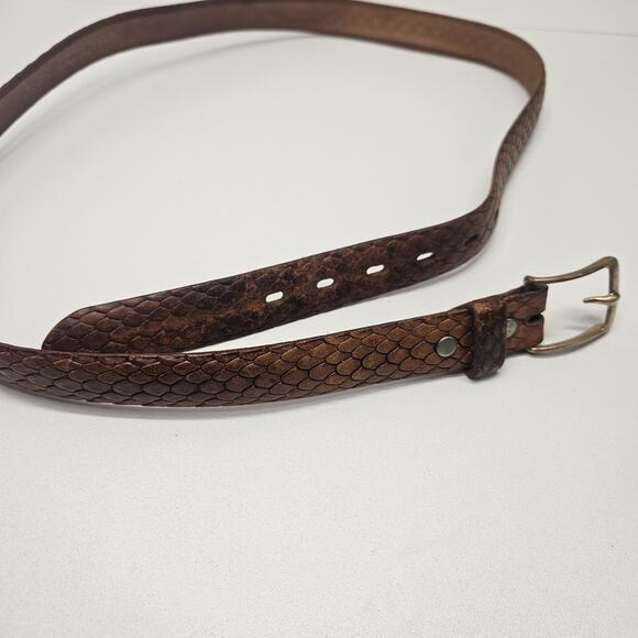 70s Handmade Top Grain Cowhide Leather Belt Sz 40 Solid Bronze Buckle Embossed - Picture 4 of 9